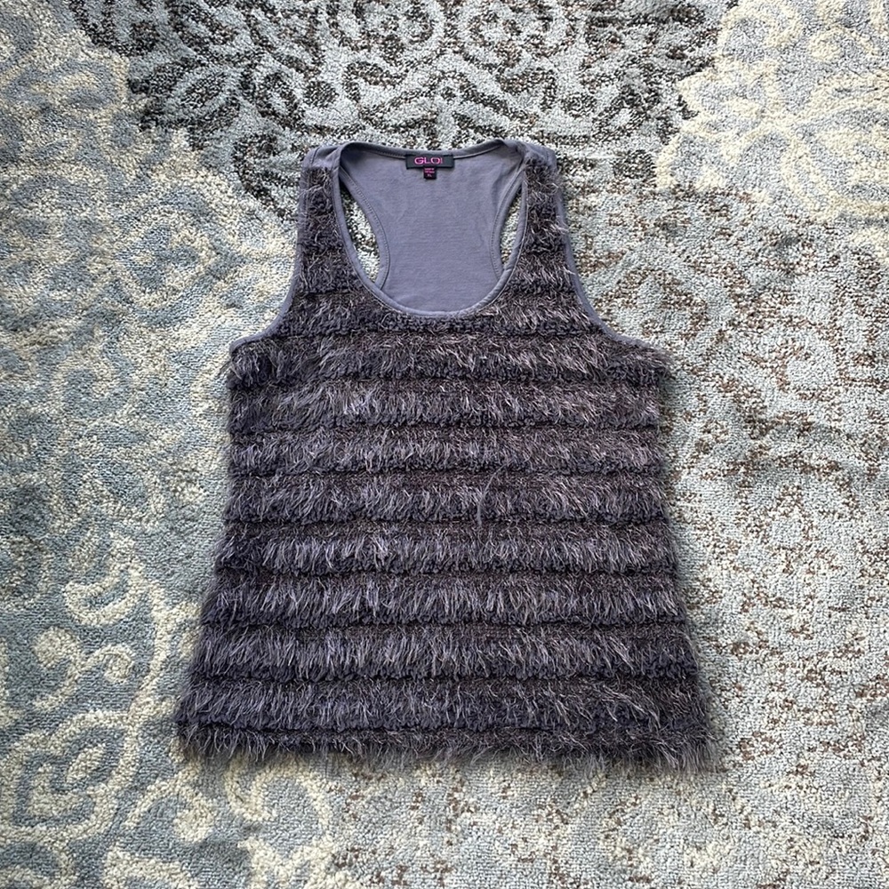 GLO Jeans Y2K Fuzzy Racerback Tank Gray XL